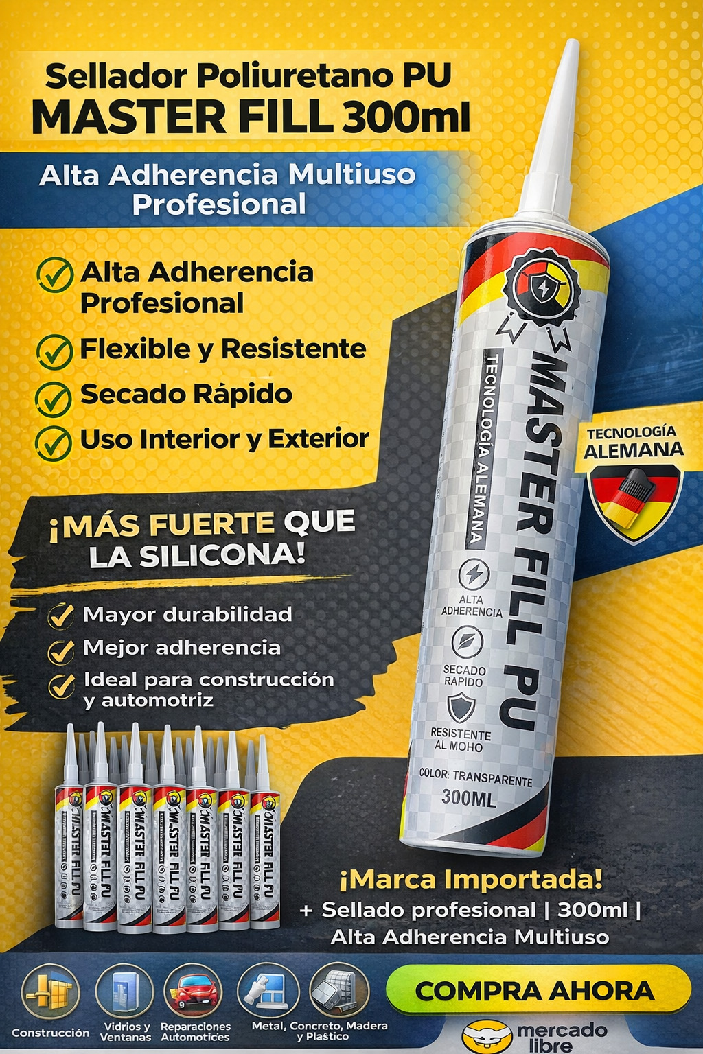 Sellador Poliuretano Transparente 300ml Master Fill